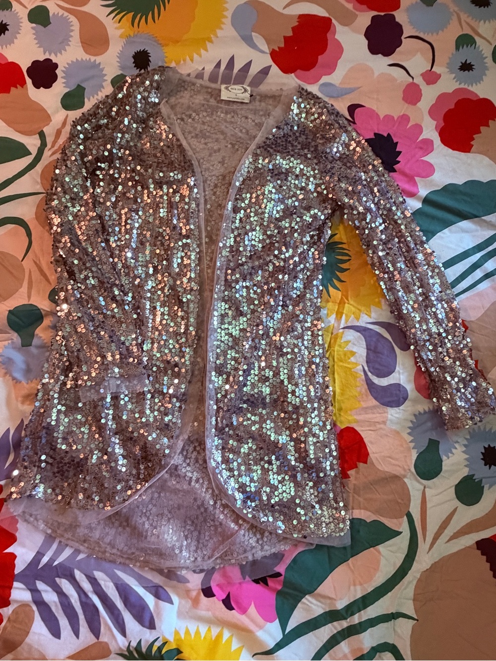 Joyfolie Iridescent Rose gold Sequin Open-Front Cardigan